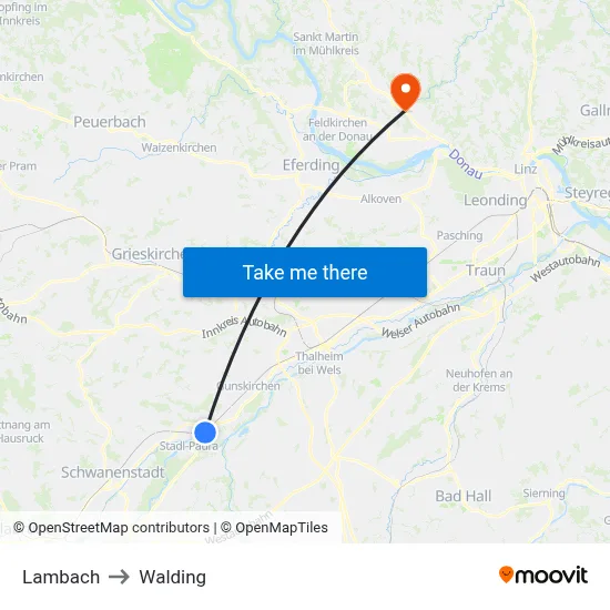 Lambach to Walding map