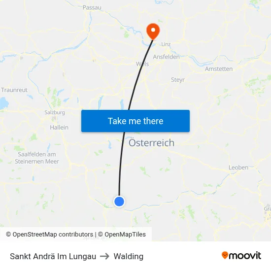 Sankt Andrä Im Lungau to Walding map