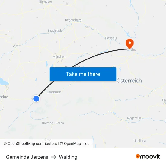 Gemeinde Jerzens to Walding map