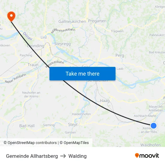 Gemeinde Allhartsberg to Walding map