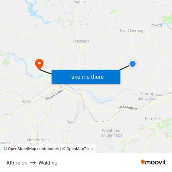 Altmelon to Walding map