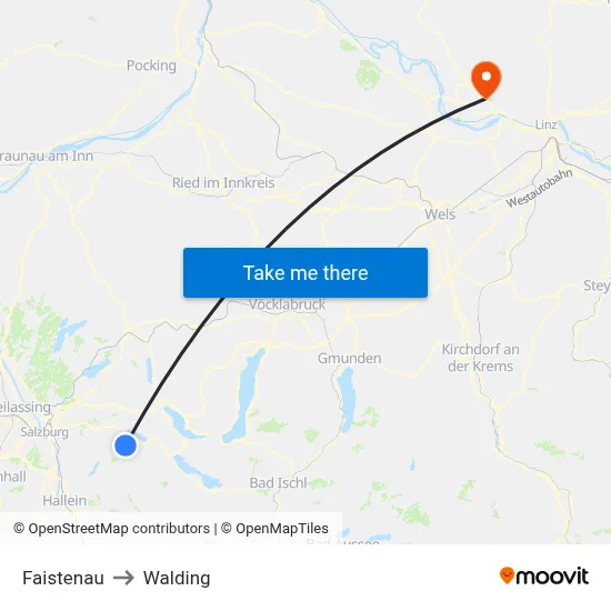 Faistenau to Walding map