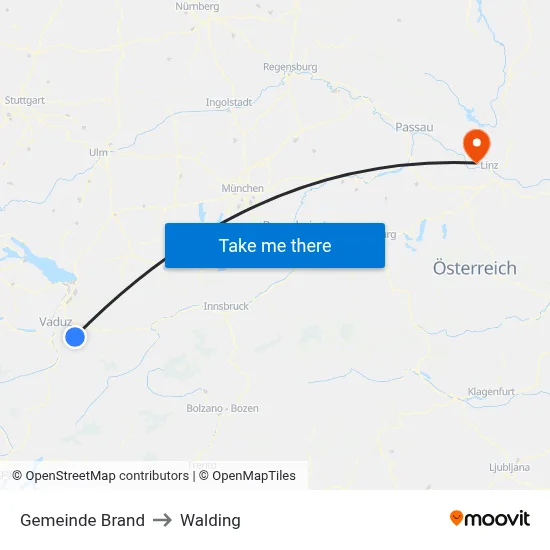 Gemeinde Brand to Walding map