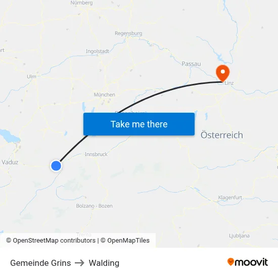 Gemeinde Grins to Walding map