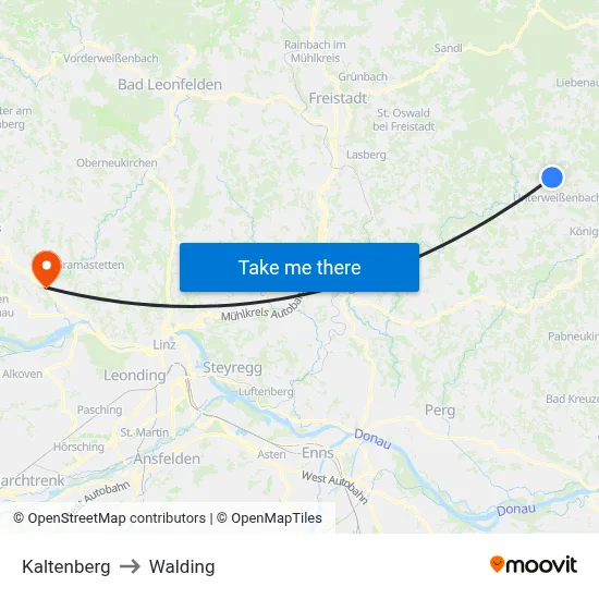 Kaltenberg to Walding map