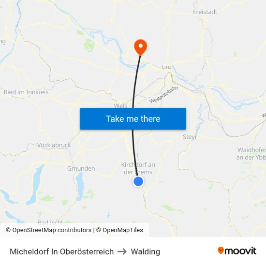 Micheldorf In Oberösterreich to Walding map
