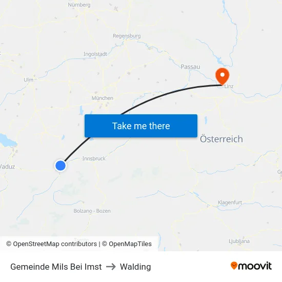 Gemeinde Mils Bei Imst to Walding map