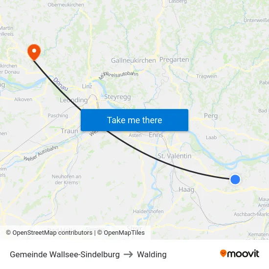 Gemeinde Wallsee-Sindelburg to Walding map