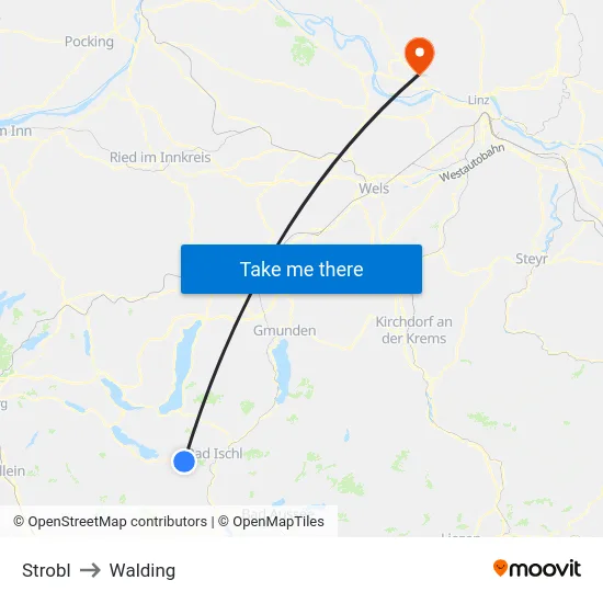 Strobl to Walding map