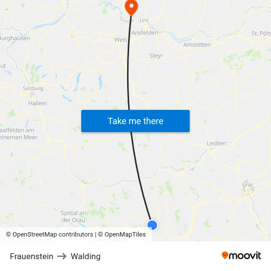 Frauenstein to Walding map