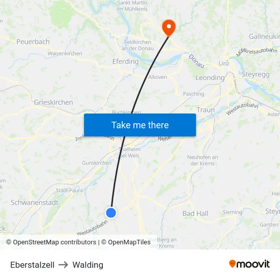 Eberstalzell to Walding map