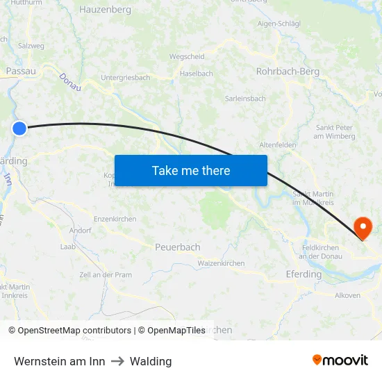 Wernstein am Inn to Walding map