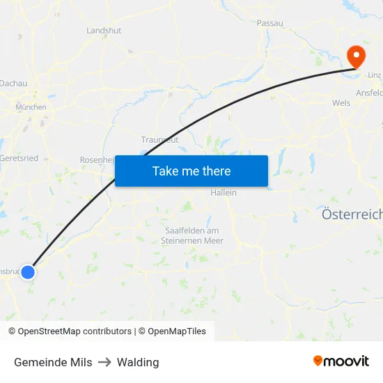 Gemeinde Mils to Walding map