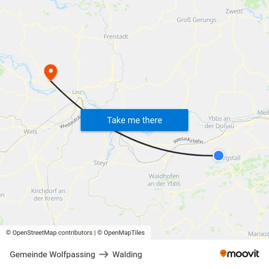 Gemeinde Wolfpassing to Walding map