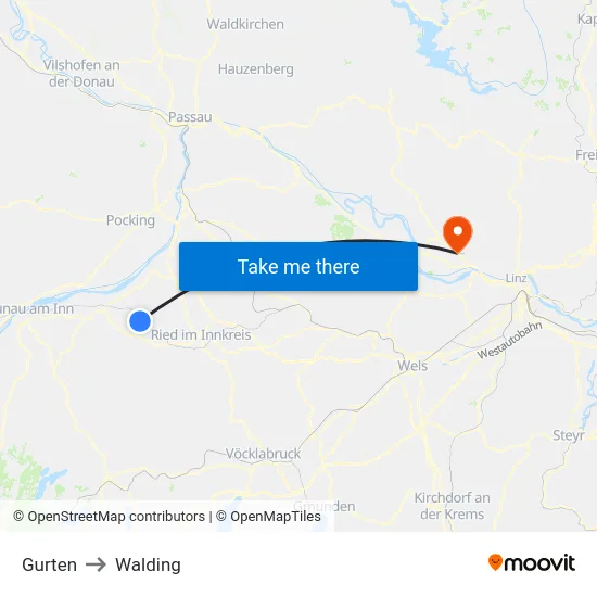 Gurten to Walding map