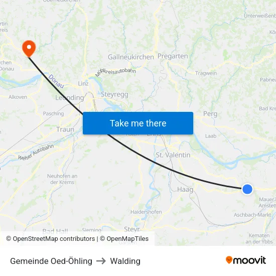 Gemeinde Oed-Öhling to Walding map
