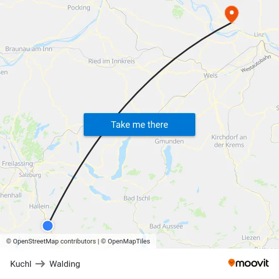 Kuchl to Walding map