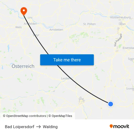 Bad Loipersdorf to Walding map