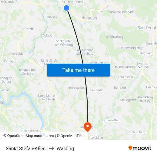 Sankt Stefan-Afiesl to Walding map
