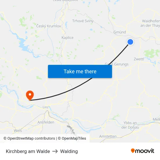 Kirchberg am Walde to Walding map