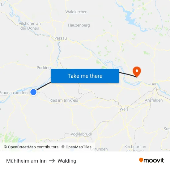 Mühlheim am Inn to Walding map