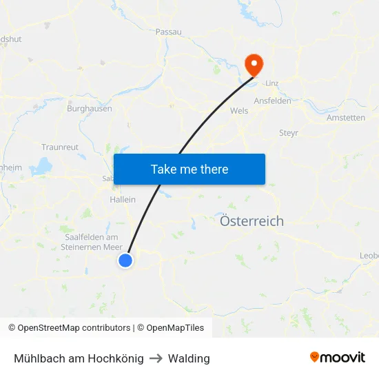 Mühlbach am Hochkönig to Walding map
