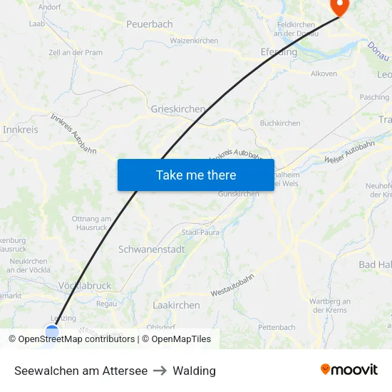 Seewalchen am Attersee to Walding map