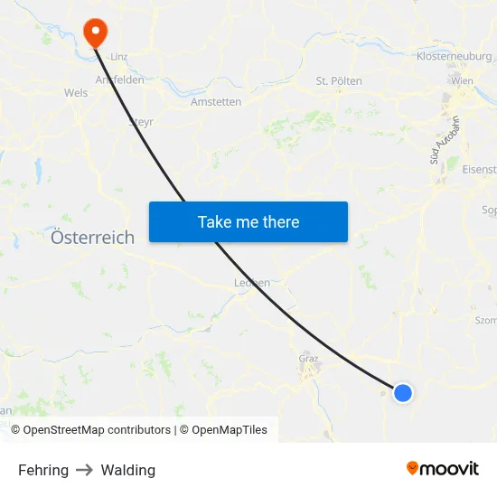 Fehring to Walding map