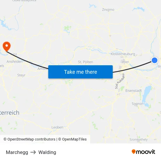 Marchegg to Walding map