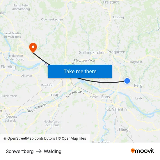 Schwertberg to Walding map