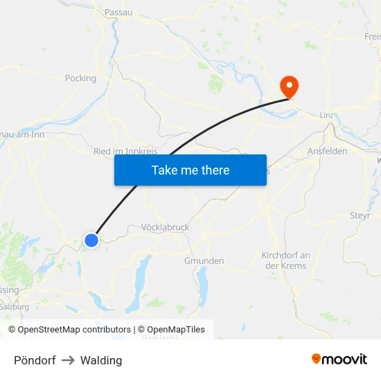 Pöndorf to Walding map
