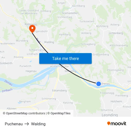 Puchenau to Walding map
