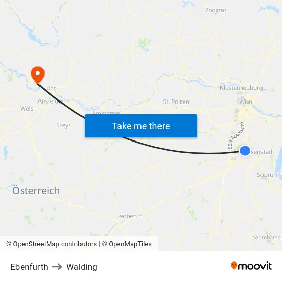 Ebenfurth to Walding map