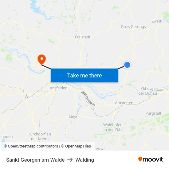 Sankt Georgen am Walde to Walding map
