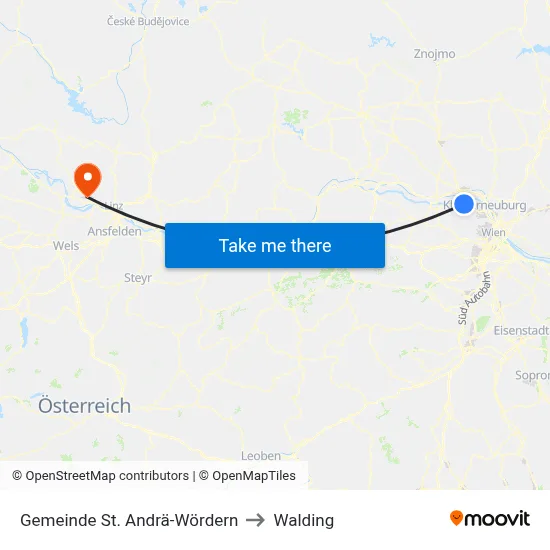 Gemeinde St. Andrä-Wördern to Walding map