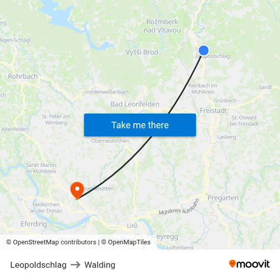Leopoldschlag to Walding map