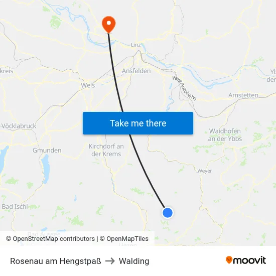 Rosenau am Hengstpaß to Walding map