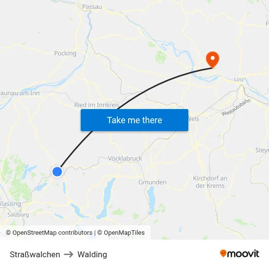 Straßwalchen to Walding map