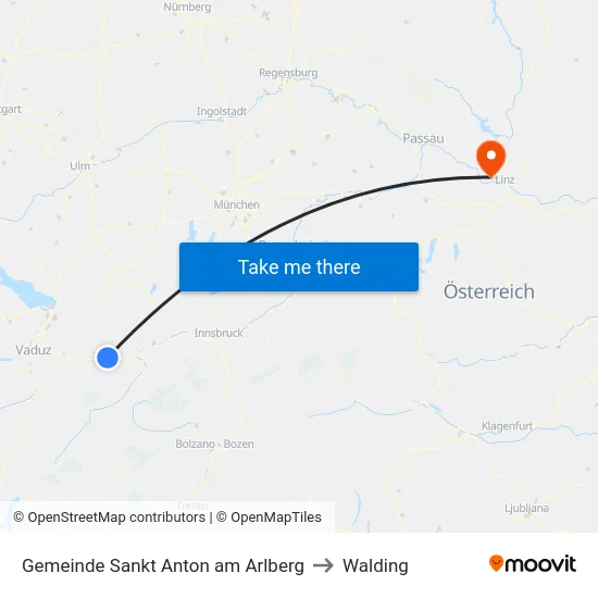 Gemeinde Sankt Anton am Arlberg to Walding map