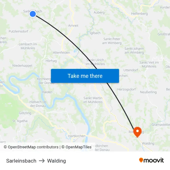 Sarleinsbach to Walding map