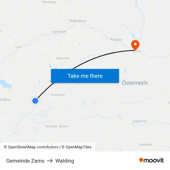 Gemeinde Zams to Walding map