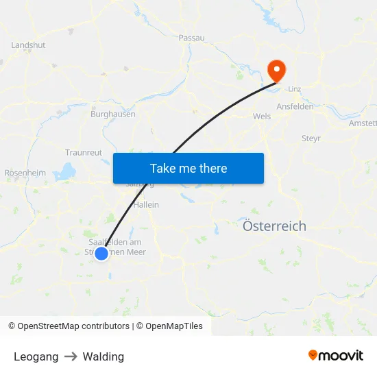 Leogang to Walding map