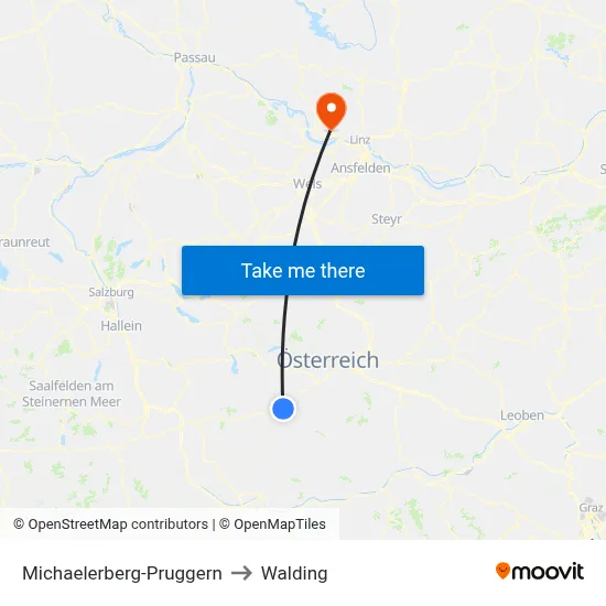 Michaelerberg-Pruggern to Walding map