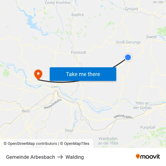 Gemeinde Arbesbach to Walding map
