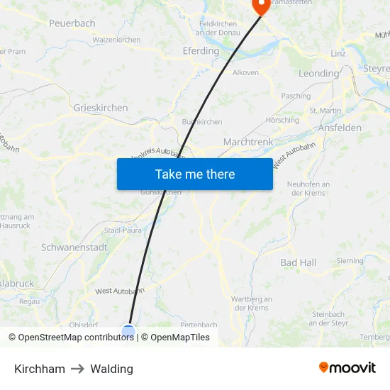 Kirchham to Walding map