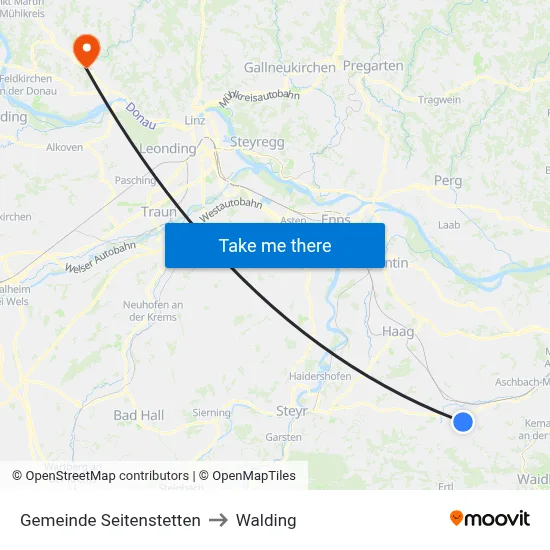 Gemeinde Seitenstetten to Walding map