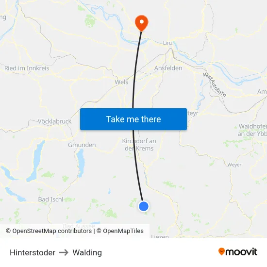 Hinterstoder to Walding map