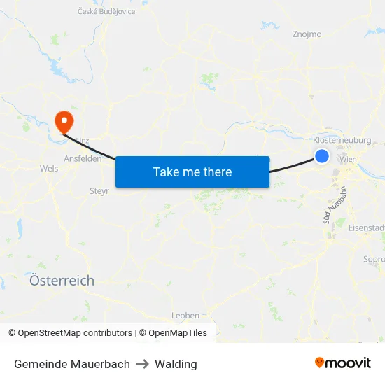 Gemeinde Mauerbach to Walding map