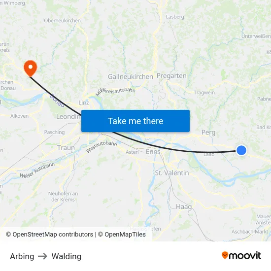 Arbing to Walding map