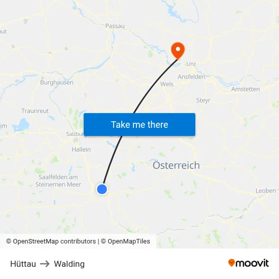 Hüttau to Walding map